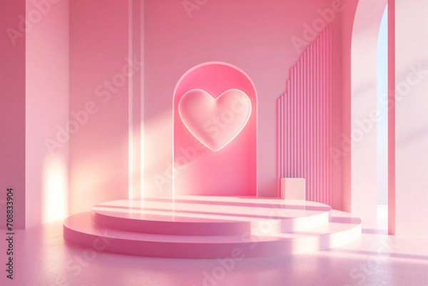 Obraz pastel color of display for product, heart shape for love and valentine's day