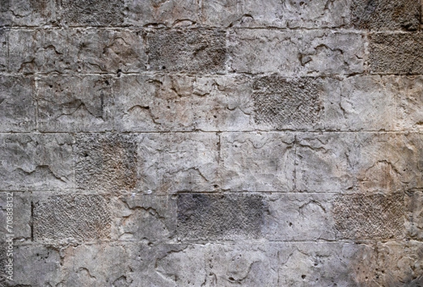 Fototapeta old weathered gray brown brick wall textured background