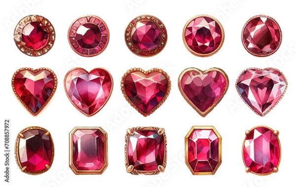 Obraz ルビーのビジューの水彩イラストの素材セット