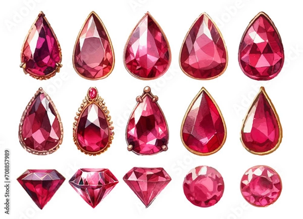 Obraz ルビーのビジューの水彩イラストの素材セット