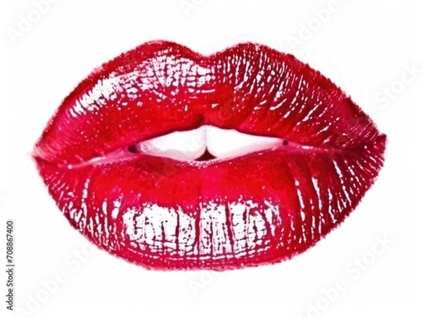 Fototapeta the red lips are shown on a white background in the photograph,