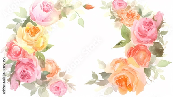 Fototapeta Empty floral frame with copy space for greeting card or invitation design