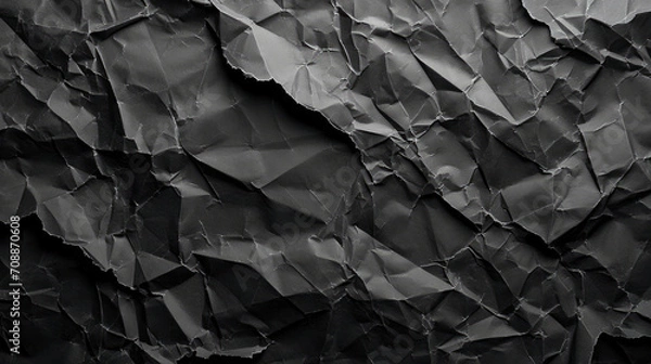 Fototapeta Blank black recycled paper  crumpled texture background  rough vintage page, generative Ai