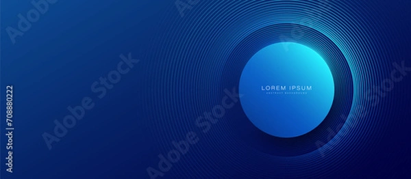Obraz Abstract blue circle geometric simple lines background. Futuristic technology banner. Vector