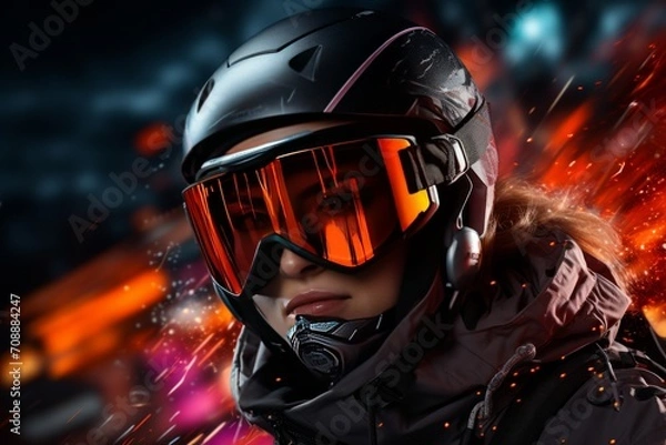Fototapeta Photo Realistic of a Skier in a Sleek Ski Suit and Goggles, Generative AI