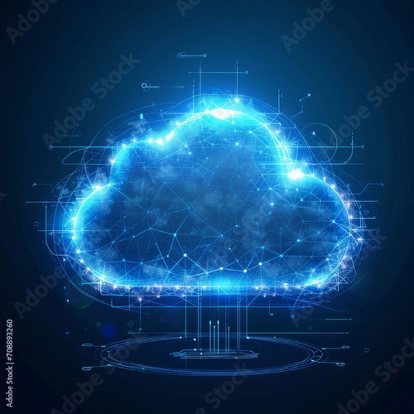 Obraz Cloud storage for downloading, a digital service or application with data transmission. Network computing technologies. Digital space. AI generative