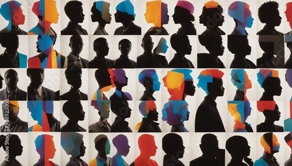 Fototapeta illustration of silhouettes of people with different shapes and colors made by AI generative