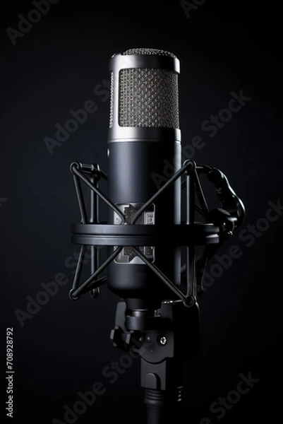 Fototapeta Modern studio microphones designed for professional podcast audio recording, capturing crystal-clear sound quality