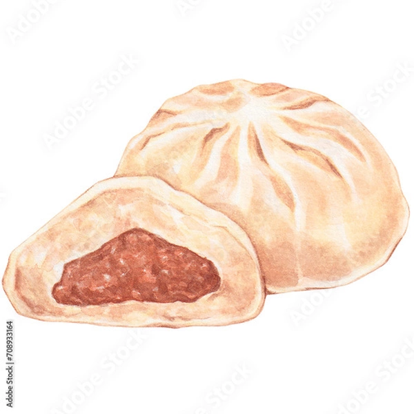 Obraz minced pork buns, watercolor asian food design