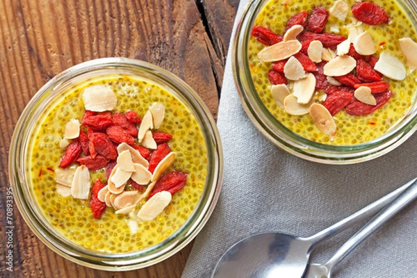 Obraz Chia seed puddings with saffron