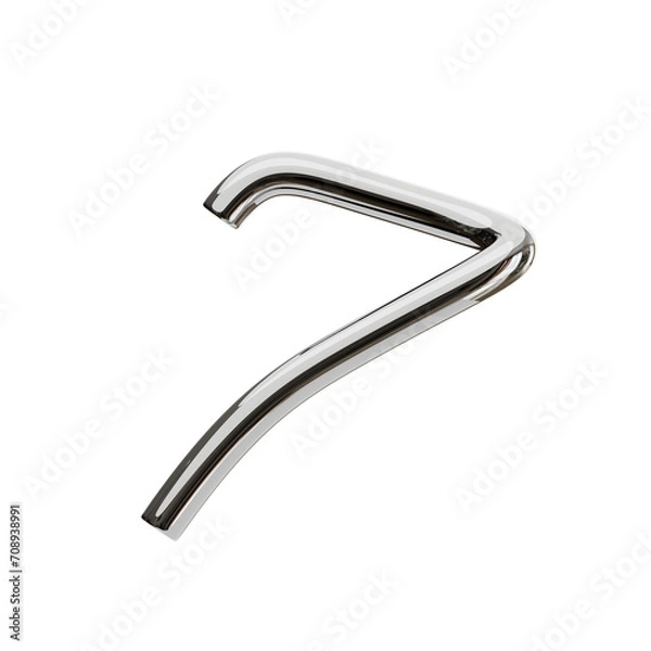 Obraz 3D Number 7 Shape Chrome Text. 3d illustration, 3d element, 3d rendering. 3d visualization isolated on a transparent background