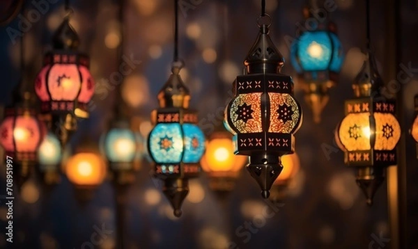 Fototapeta Ramadan lanterns with perfect lighting. Generative Ai

