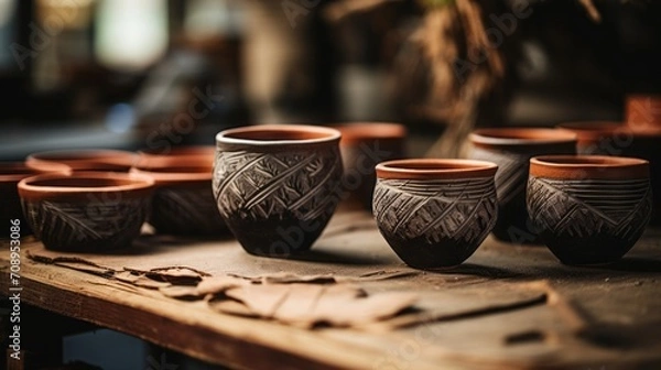 Fototapeta 
Artistic scenes of hand-crafted pottery, showcasing the beauty in the irregularities and imperfections that make each piece unique