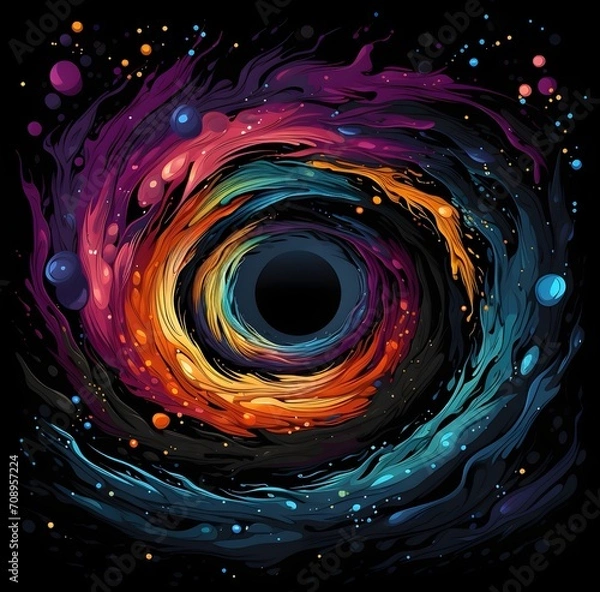 Fototapeta Abstract tunnel of a multicolor spectrum background. Bright rays of light and colorful glowing lines moving speed through the dark with comic spectrum color