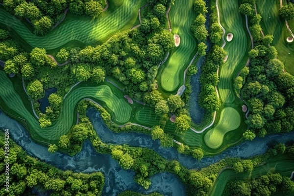 Fototapeta Whimsical Wonders: Aerial Vision of Abstract Golf Courses