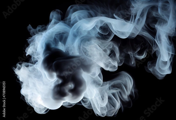 Fototapeta A close up of a light blue and white smoke on a black background with a black background and a black background.
