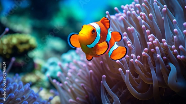 Fototapeta Clownfish in the Pacific Ocean with colorful reefs lagoons anemones