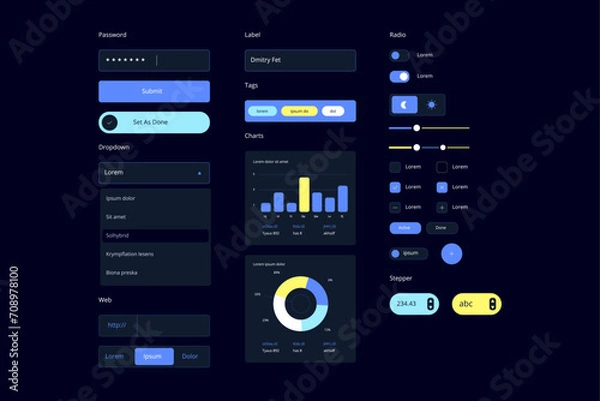 Obraz Dark Mode UI Components and Elements
