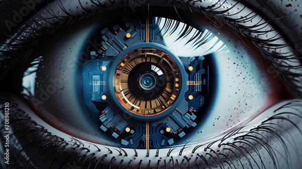 Fototapeta high tech iris, ai, modern technology, cyborg human, future eye enhancement, symbol of progress in technology 