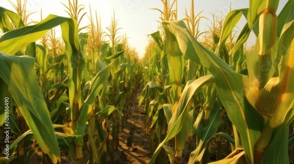 Obraz Corn cobs in corn plantation field.