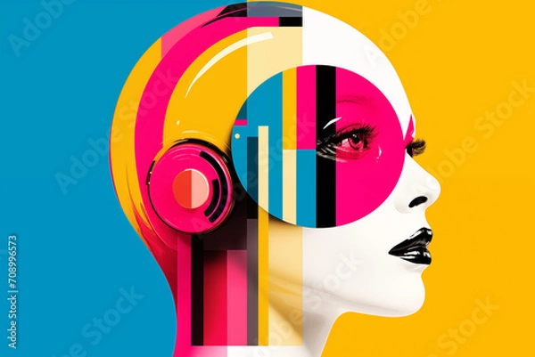 Obraz Abstract masterpiece of a woman's face emerged, brought to vivid life through the artistry of CMYK digital printing and design, showcasing beauty in a tapestry of vibrant hues and captivating forms