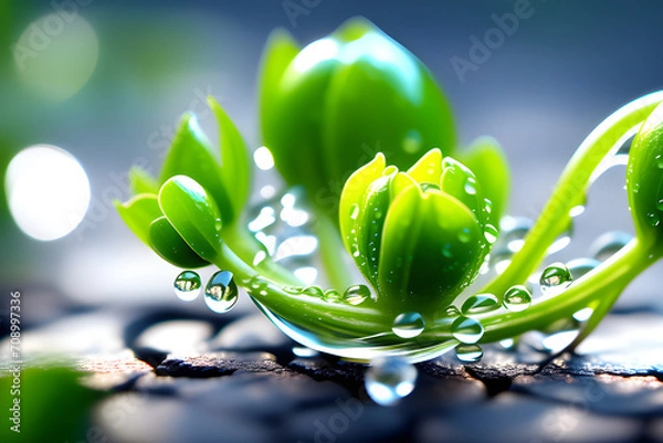 Fototapeta Sprouts and waterdrops Illustration Generative AI