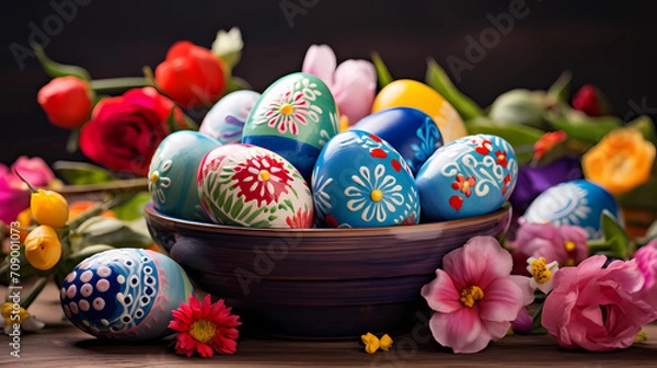 Obraz colorful easter eggs with flowers