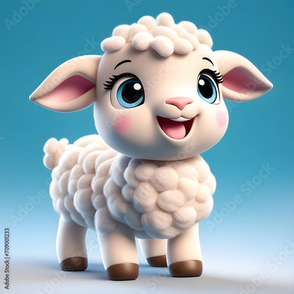 Obraz Happy cute lamb, Cartoon sheep. Cheerful happy sheep on a neutral background. Cute calf.