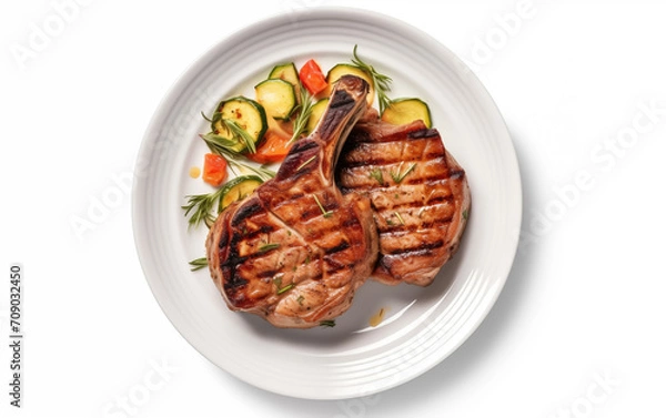 Fototapeta Grilled pork or beef steaks with chilli Isolated on White background Generated AI