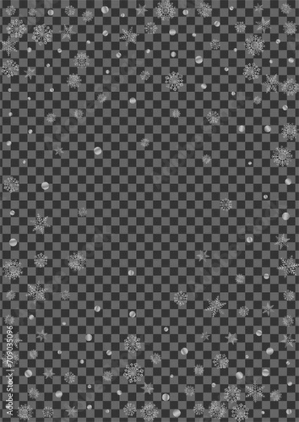 Obraz Silver Dot Background Transparent Vector. Snow Frozen Texture. Grey Snowflake January. Luminous Graphic Pattern.