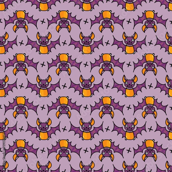 Fototapeta Hand drawn vector seamless pattern with Halloween bat