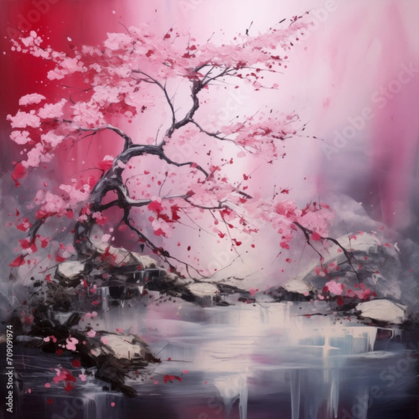 Obraz abstract sakura japanese paint