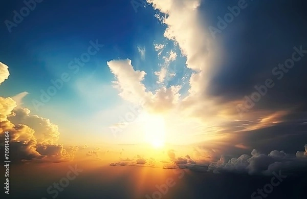 Fototapeta Beautiful colorful cloudscape sunset with sun rays
