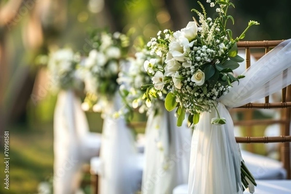 Obraz Spring wedding ceremony settings in the garden with flowers