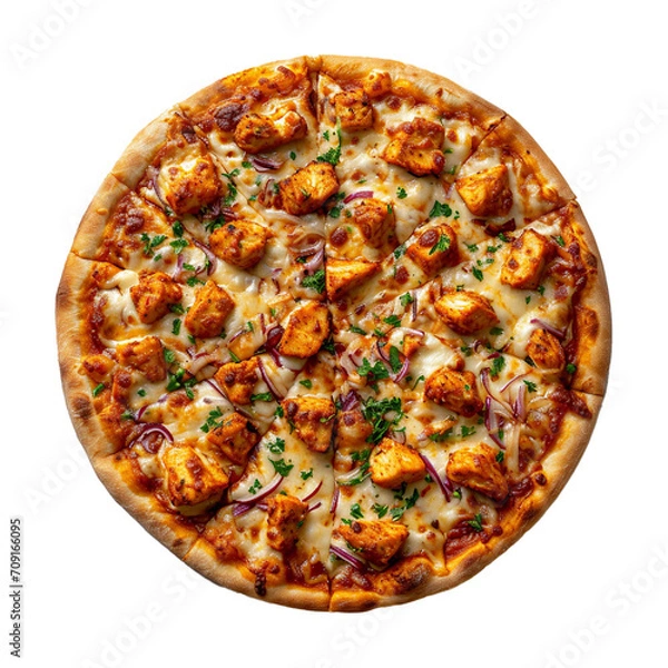 Fototapeta Cheese chicken tikka pizza isolated on transparent background