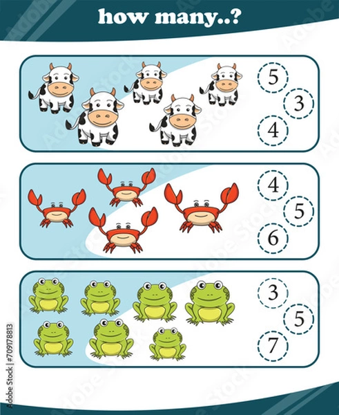 Fototapeta Worksheets for children counting animals vector