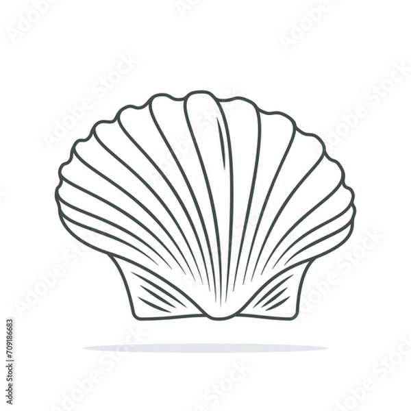 Fototapeta Sea shell, scallop vector sketch illustration. Seashell outline cartoon style