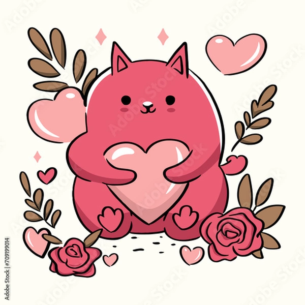 Fototapeta vector illustration cute cat for valentines day love heart