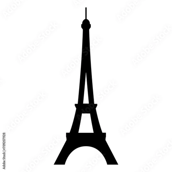 Fototapeta Eiffel Tower icon, black silhouette on white. Minimalist sign in stencil style. Simple vector shape for french sights illustration, graphic and web design.