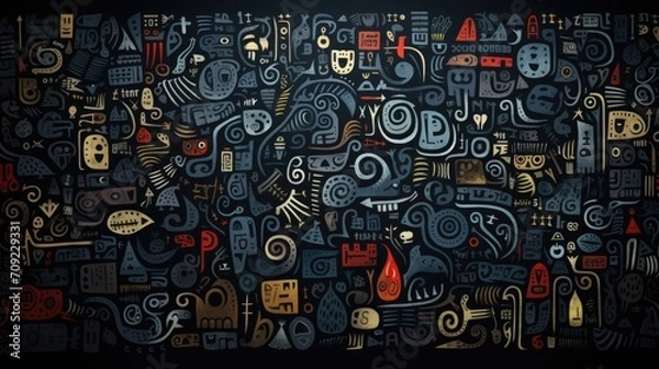 Fototapeta Chalkboard Scribbles: Chalkboard Background with Abstract Scribbles, Doodles, White and Pastel Chalk Marks