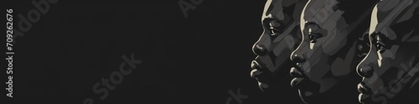 Fototapeta Grupa młodych afro amerykańskich w abstrakcyjnych kolorowych ultra szerokich tła Black History Month Celebration - Generative AI