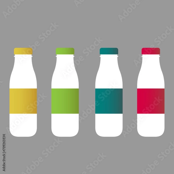 Fototapeta Plastic Bottles with Assorted Color. Set of plastic bottles with multicolored label  bottles with colored caps. jpg illustration on white background. image jpeg