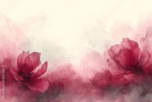 Obraz Watercolor delicate transparent peonies on a white background. Floral illustration for a postcard