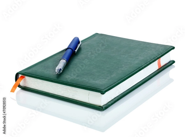 Fototapeta Leather notebook and pen isolated on the white