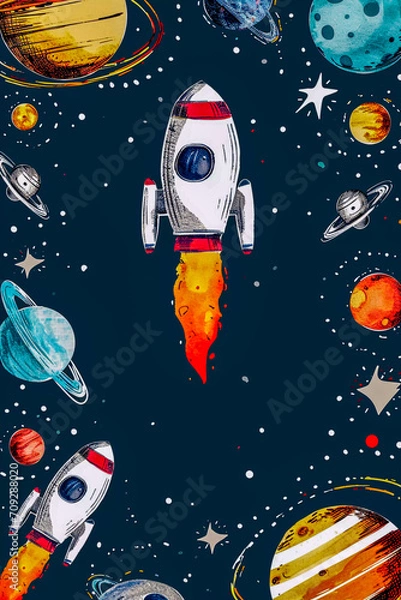 Obraz A minimal hand drawn style space theme, Generative AI
