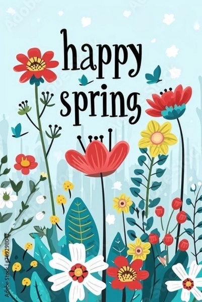 Obraz Lettering Happy spring with decorative flower elements