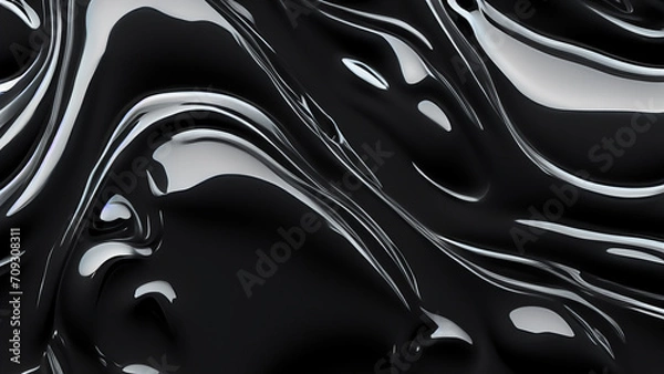 Obraz Glossy black soft liquid oil texture - Generative AI