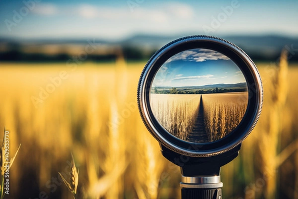Fototapeta a hunting scope overlooking a field of wheat