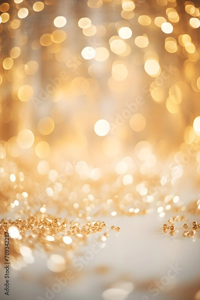 Fototapeta silver white and gold vertical abstract background with copy space, bokeh lights and glitter on wedding anniversary backdrop