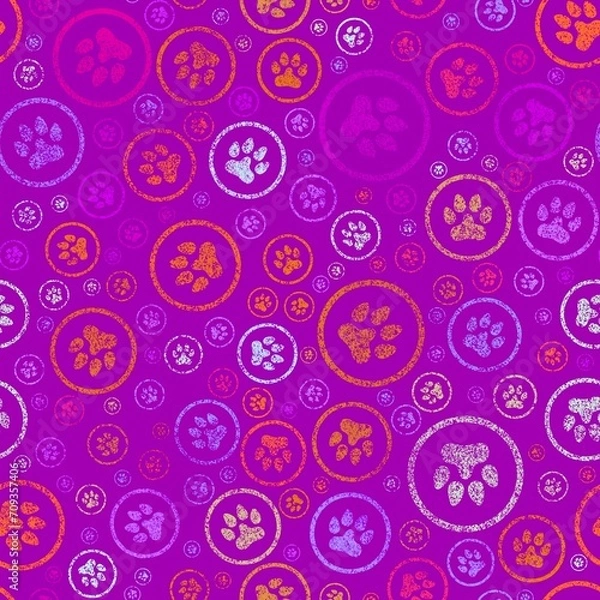 Fototapeta Cartoon animals footprints seamless cat and dog pattern for wrapping paper and fabrics and linens and kids